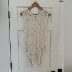 NSF White Cream Distressed Tank Top Hi-Lo Hem Ruffled Sleeveless raw Small